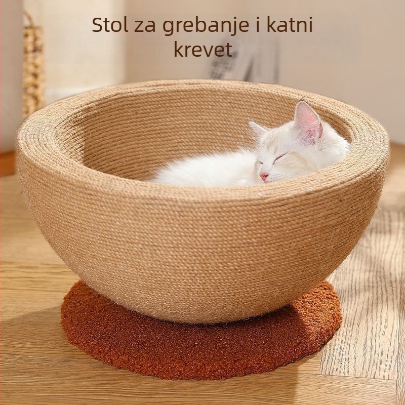 Grebalica za mačke od sisala i gnijezdo, sve u jednom, ekstra velika igračka za mačke, otporna je na ogrebotine i ne rasipa mrvice. Posuda za gnijezdo izrađena je od konoplje i ne može se ogrebati.