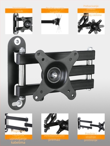 Teleskopski rotirajući stalak za monitor za montažu na zid, horizontalno i vertikalno prebacivanje ekrana, univerzalni, za montažu na zid, 17, 24, 27, 32 inča