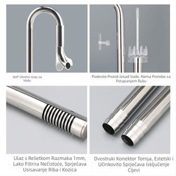 Akvarij za travu, ulaz i izlaz od nehrđajućeg čelika za uklanjanje uljne folije, set za ulje, pribor za akvarij za travu, filter za akvarij, oprema, kanta za vodu