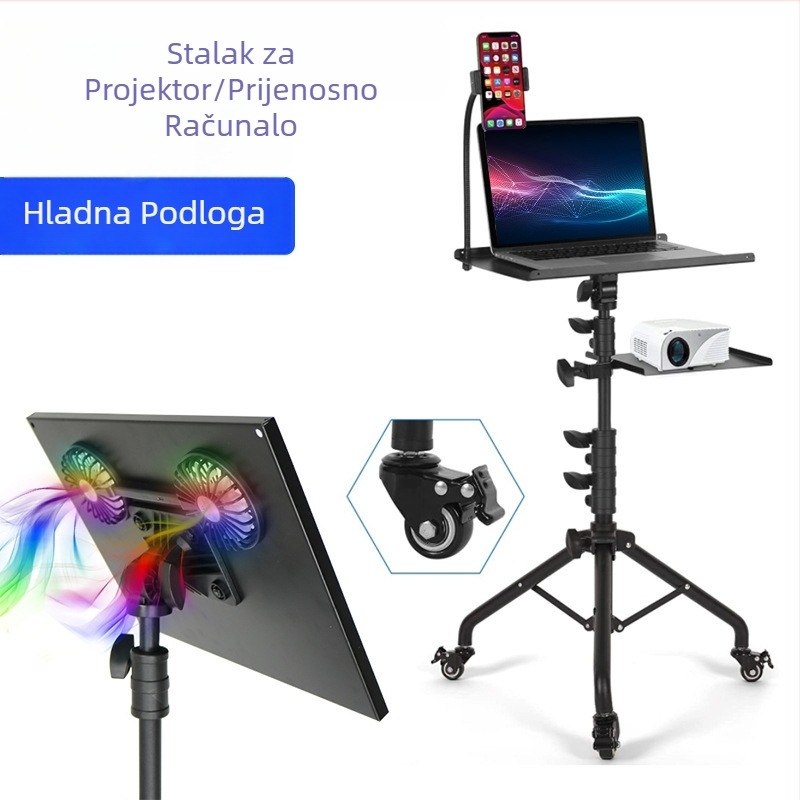 Stalak za laptop, samostojeći mobilni tronožac s kotačima, mobilni univerzalni stalak za projektor s kotačićem