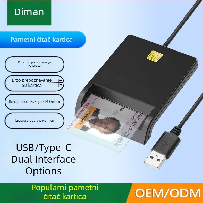 USB2.0 pametni čitač pametnih kartica IC bankovna kartica Type-C višenamjenski čitač kartica podržava SIM ID CAC