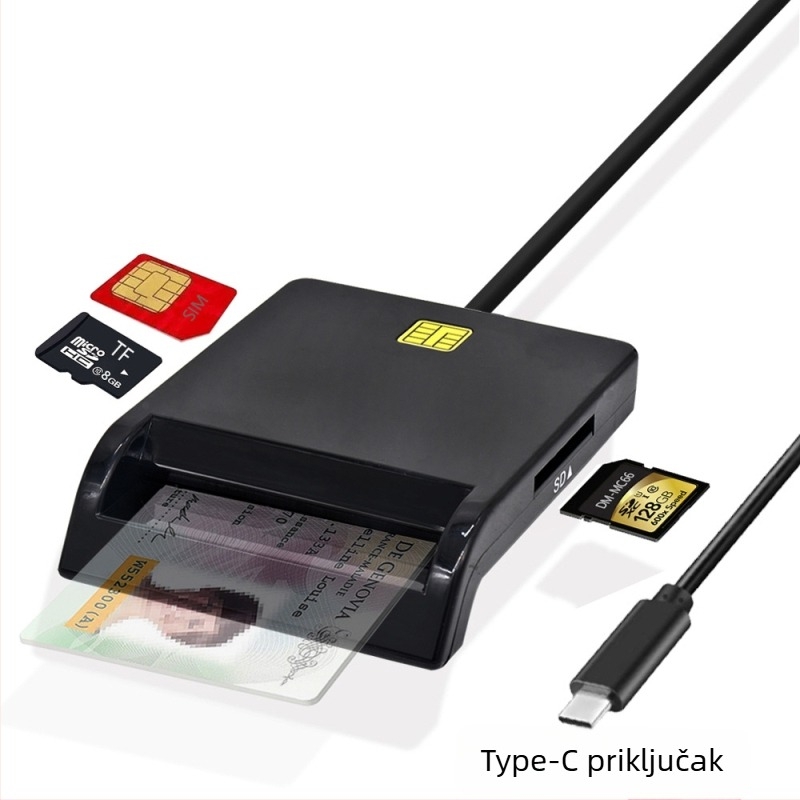 USB2.0 pametni čitač pametnih kartica IC bankovna kartica Type-C višenamjenski čitač kartica podržava SIM ID CAC