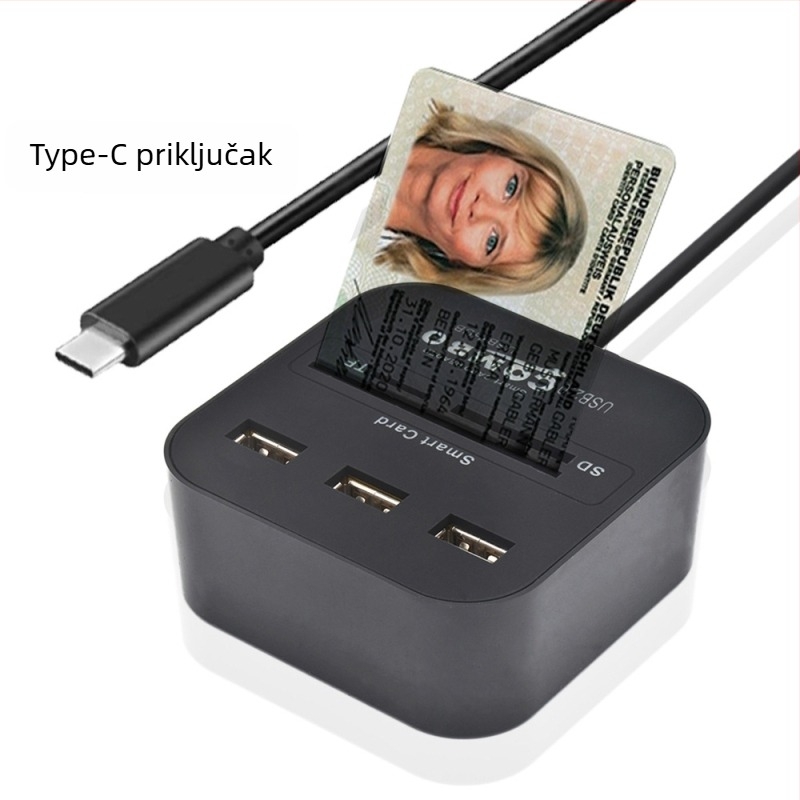 USB2.0 pametni čitač pametnih kartica IC bankovna kartica Type-C višenamjenski čitač kartica podržava SIM ID CAC