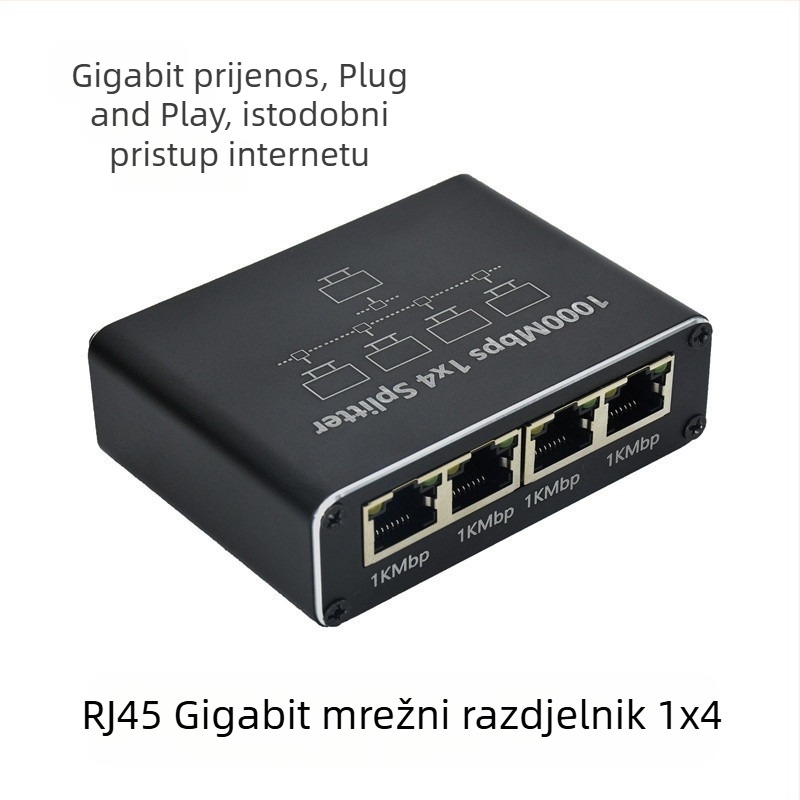 Gigabitni mrežni razdjelnik 1 na 4, mrežni dijeljenik, mrežni priključak 1 na 4, RJ45 mrežni razdjelnik kabela, preklopnik