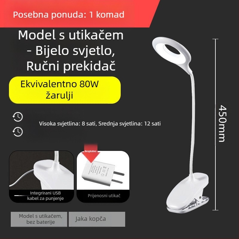 Mala stolna lampa, radni stol sa zaštitom za oči, studentski dom za pisanje, utikač za punjenje, radni stol uz krevet s dvostrukom namjenom u spavaćoj sobi