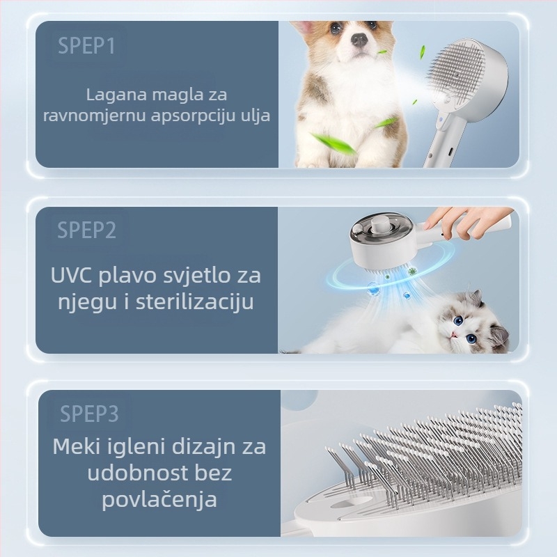 Sprej za masažu pasa, češalj za mačke, češalj za uklanjanje dlaka jednim dodirom, češalj za mačke, UV sterilizacija i uklanjanje grinja