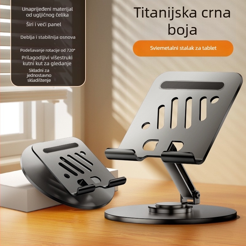 Držač za mobitel, od ugljičnog čelika, ravni univerzalni podizni stalak, rotirajući za 360 stupnjeva, sklopivi, podizni stolni stalak