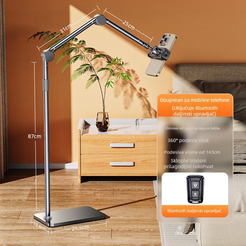 Metalni stalak za tablet uz krevet, za pucanje, univerzalni konzolni stalak za mobitel, pod