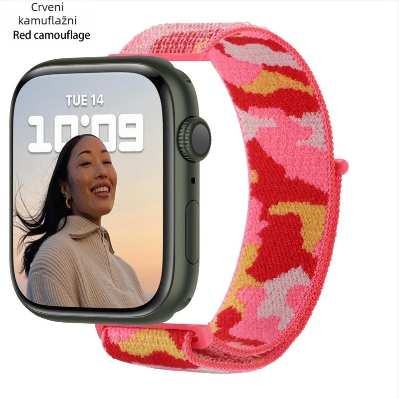 Pogodno za Apple Watch 5678910 Kamuflažni najlonski remenčić s petljom i iWatch S10 čičak narukvica Sports