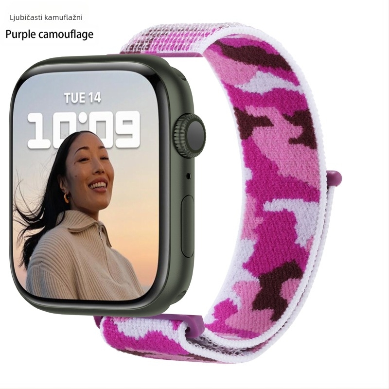 Pogodno za Apple Watch 5678910 Kamuflažni najlonski remenčić s petljom i iWatch S10 čičak narukvica Sports