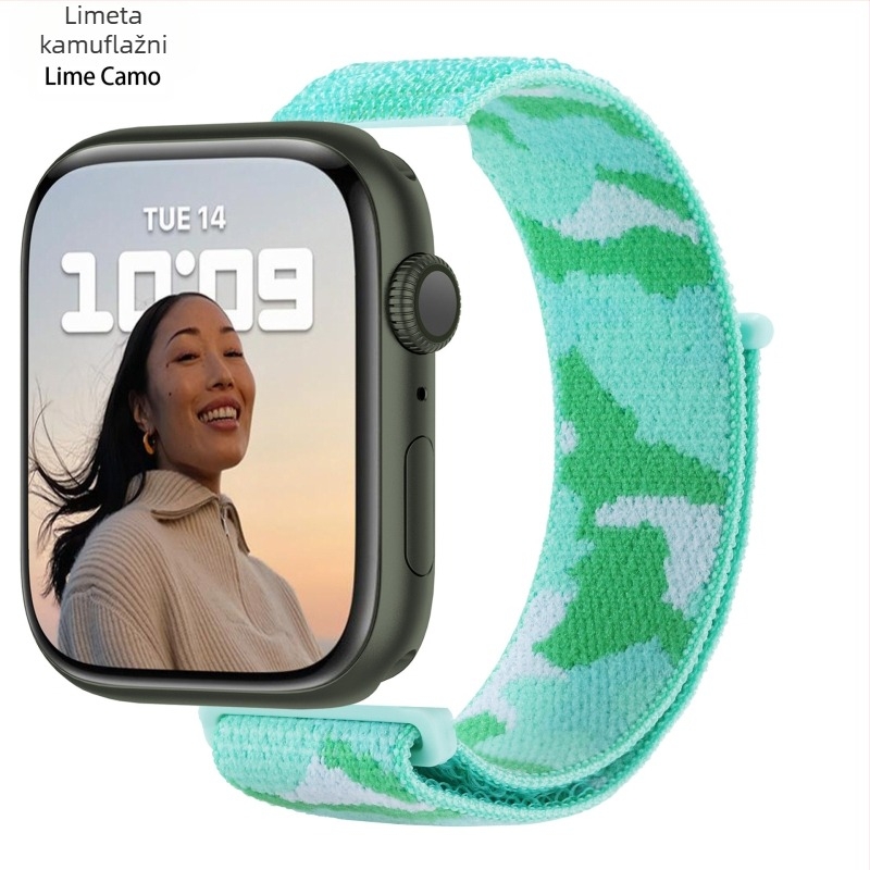 Pogodno za Apple Watch 5678910 Kamuflažni najlonski remenčić s petljom i iWatch S10 čičak narukvica Sports