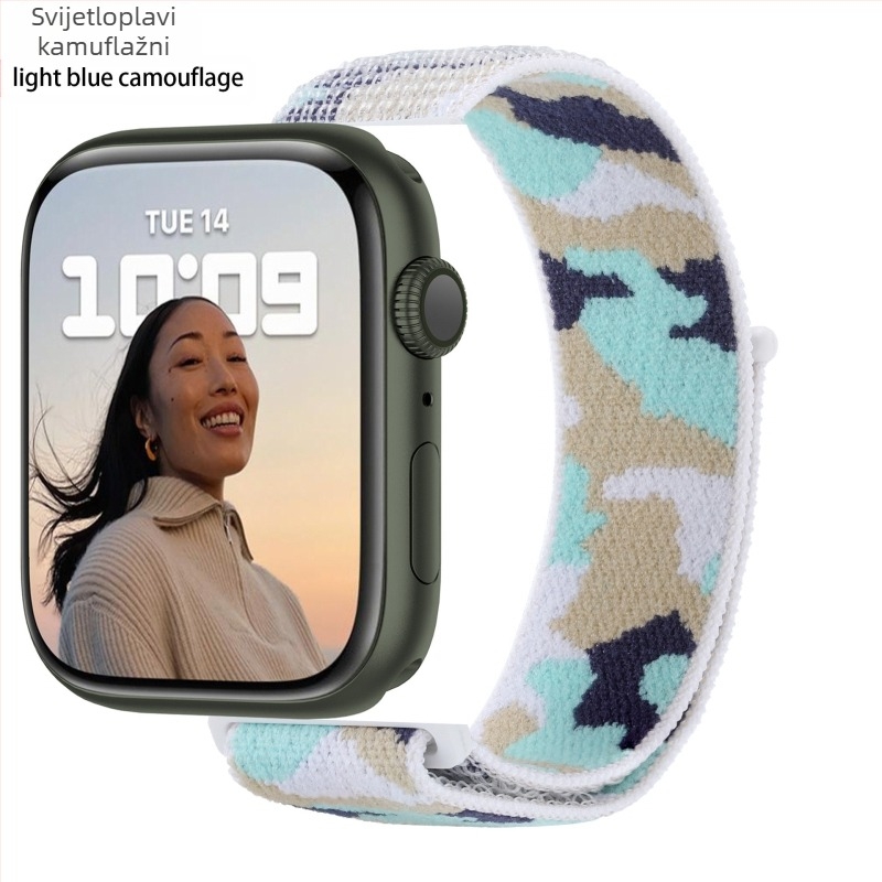 Pogodno za Apple Watch 5678910 Kamuflažni najlonski remenčić s petljom i iWatch S10 čičak narukvica Sports