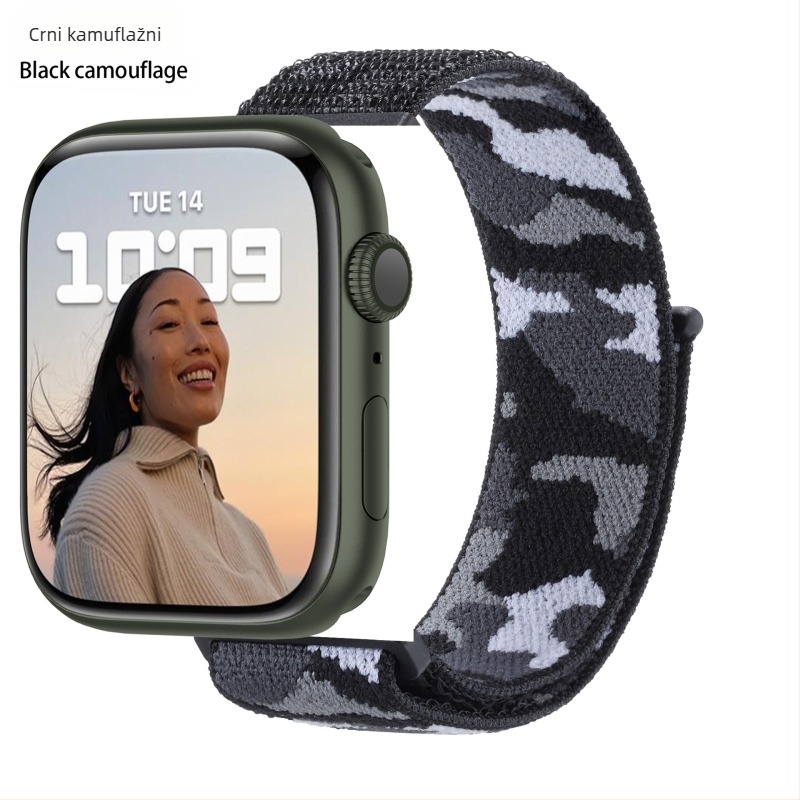 Pogodno za Apple Watch 5678910 Kamuflažni najlonski remenčić s petljom i iWatch S10 čičak narukvica Sports