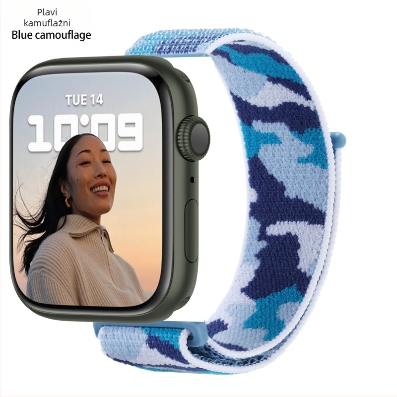 Pogodno za Apple Watch 5678910 Kamuflažni najlonski remenčić s petljom i iWatch S10 čičak narukvica Sports