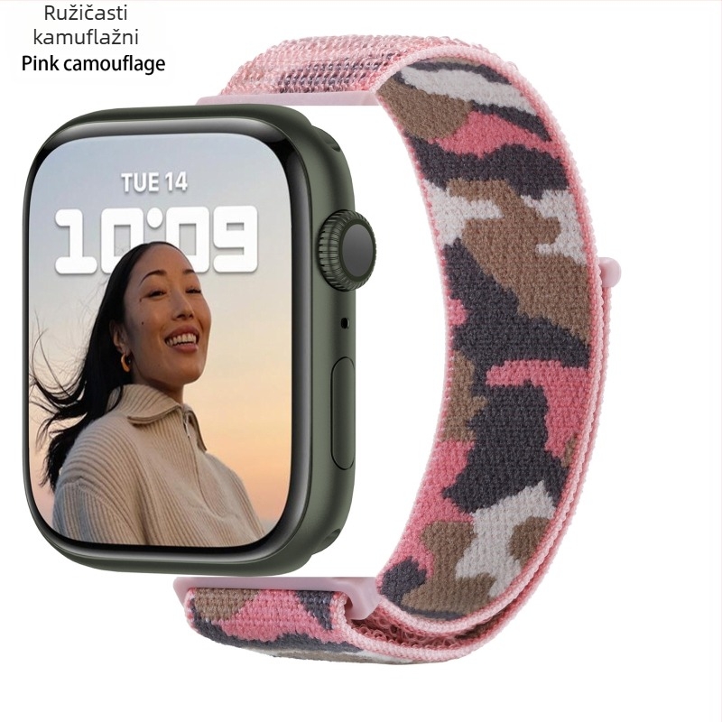 Pogodno za Apple Watch 5678910 Kamuflažni najlonski remenčić s petljom i iWatch S10 čičak narukvica Sports