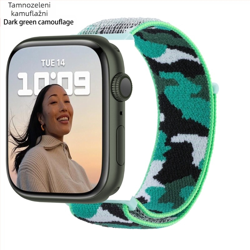 Pogodno za Apple Watch 5678910 Kamuflažni najlonski remenčić s petljom i iWatch S10 čičak narukvica Sports