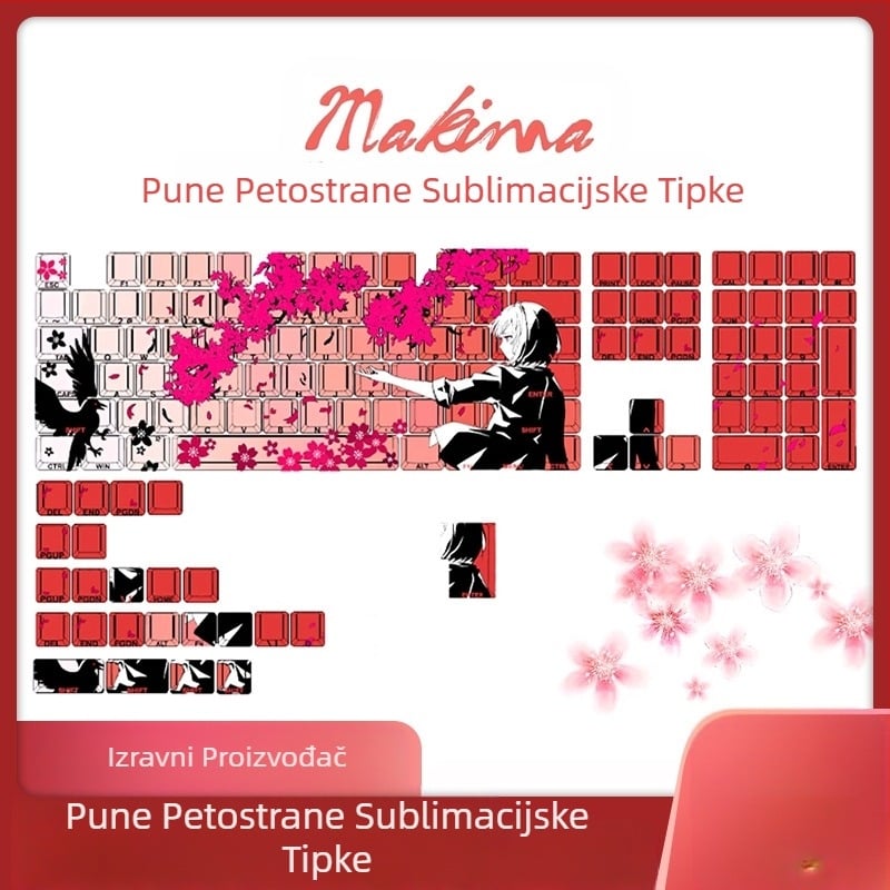 Kolekcija kapica tipki s motivom djevojke s motivom trešnje u cvatu, lisice i bočnim ugraviranim gradijentom, termalna sublimacija, prozirna kapica sekundarnih tipki, prekogranične eksplozije