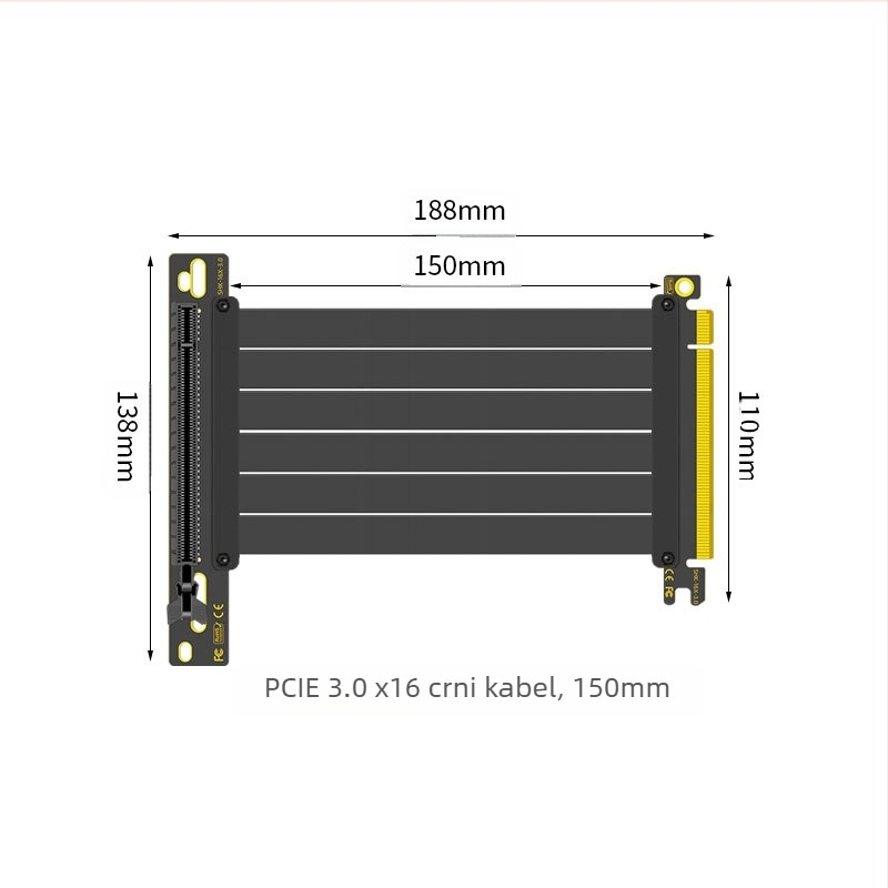 PCI-E 3.0 4.0 16x kabel za produženje grafičke kartice obitelji Zero Degree, kutna adapterska kartica od 90 stupnjeva, stabilnost prijenosa velike brzine