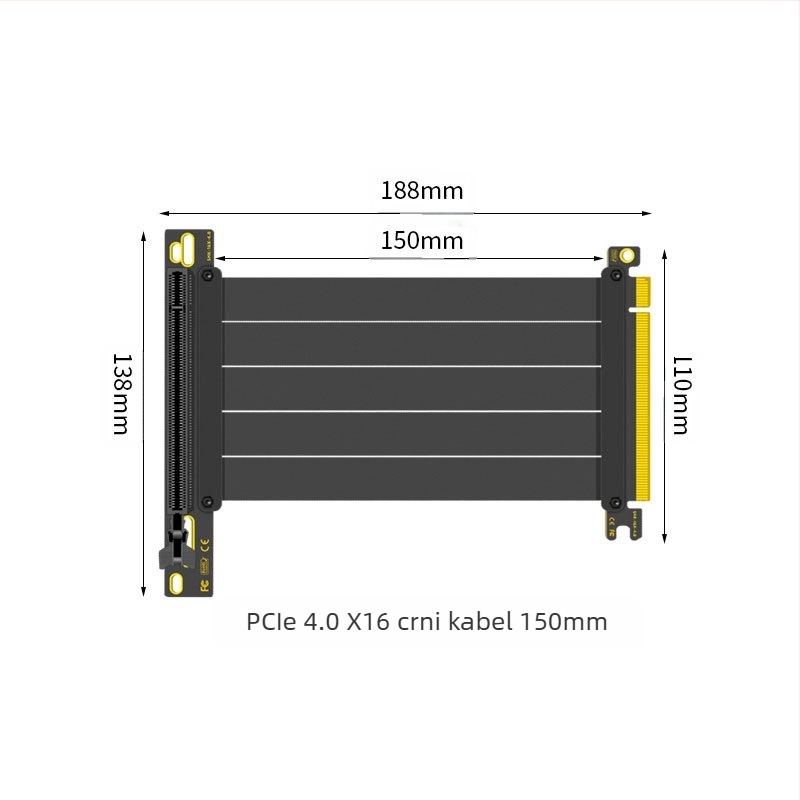 PCI-E 3.0 4.0 16x kabel za produženje grafičke kartice obitelji Zero Degree, kutna adapterska kartica od 90 stupnjeva, stabilnost prijenosa velike brzine