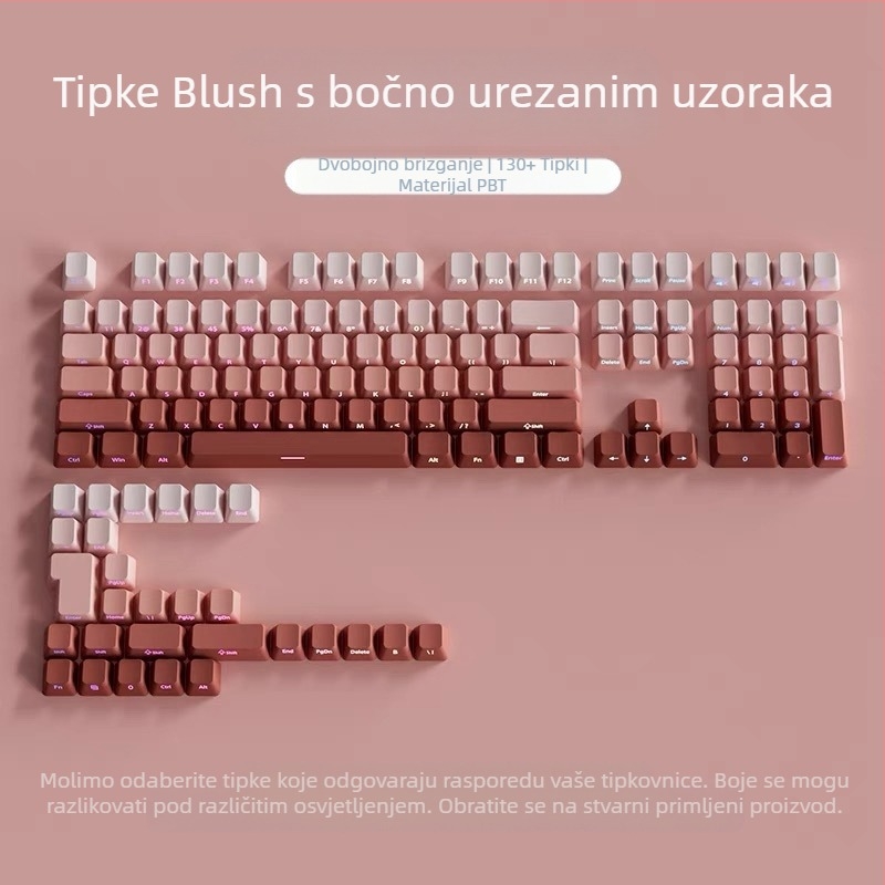 Prozirne PBT kapice tipki s bočnim graviranim uzorcima, mikrobrušena površina, 131 tipka, sublimacija boje u šest boja, moderno, kompatibilno s mehaničkim tipkovnicama