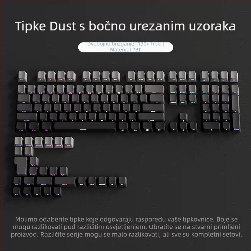 Prozirne PBT kapice tipki s bočnim graviranim uzorcima, mikrobrušena površina, 131 tipka, sublimacija boje u šest boja, moderno, kompatibilno s mehaničkim tipkovnicama