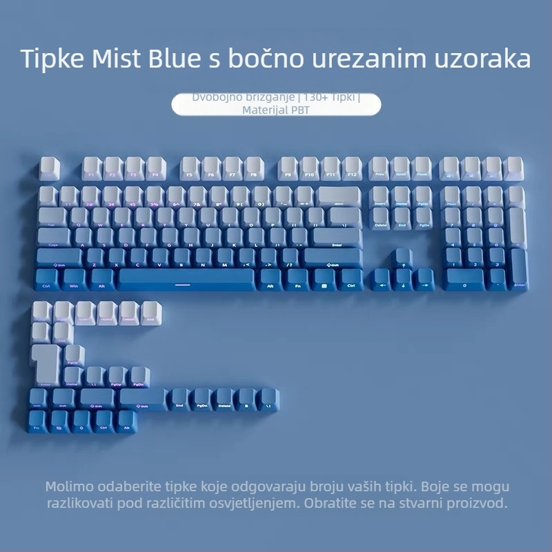 Prozirne PBT kapice tipki s bočnim graviranim uzorcima, mikrobrušena površina, 131 tipka, sublimacija boje u šest boja, moderno, kompatibilno s mehaničkim tipkovnicama