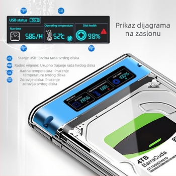 Shuole kutija za tvrdi disk s prikazom na zaslonu USB 3.2 kompatibilna s 3.0 TYPE-C vanjskim 2,5" SATA SSD-om za prijenosno računalo