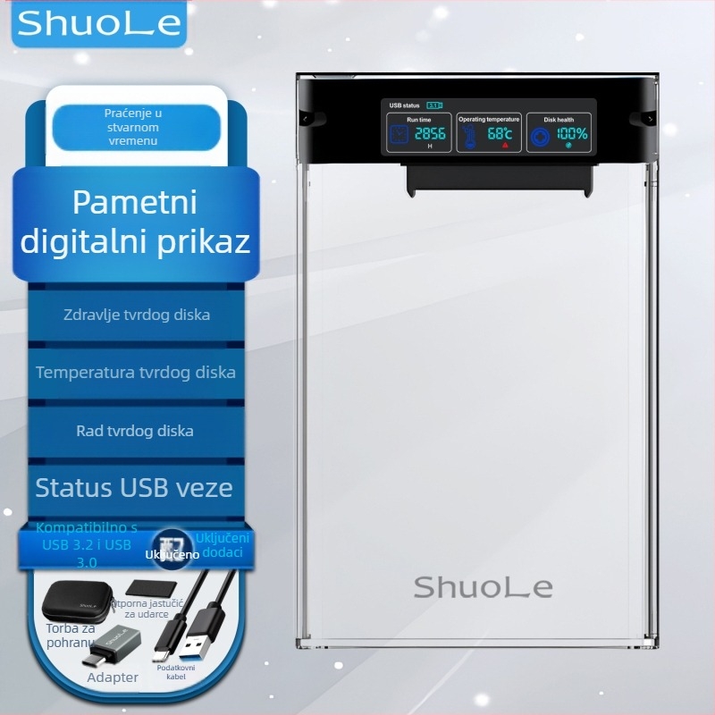 Shuole kutija za tvrdi disk s prikazom na zaslonu USB 3.2 kompatibilna s 3.0 TYPE-C vanjskim 2,5" SATA SSD-om za prijenosno računalo