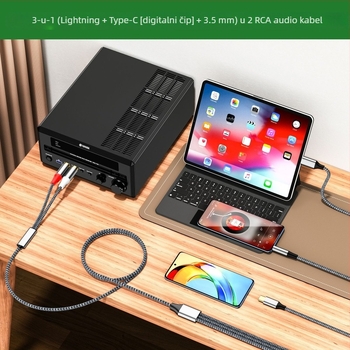 Prekogranični audio kabel Lotus s tri u jednom na 2Rca, pogodan za Apple Type-C 3,5 mm priključak za audio pojačalo zvučnika