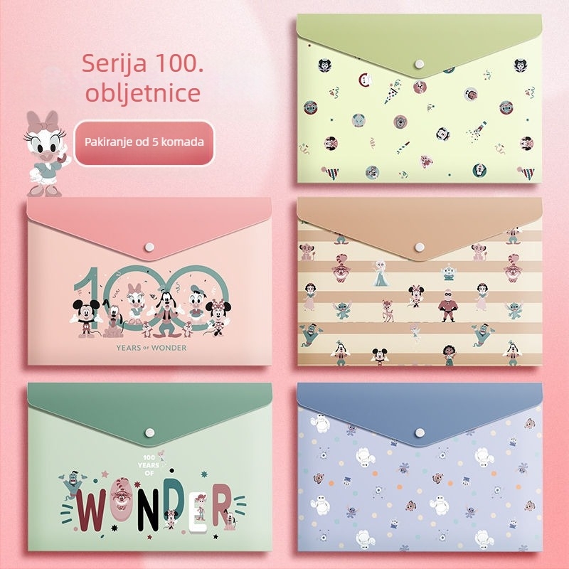 Vrećica za spise A4 s crtanim filmovima, vrećica za pohranu papira, pp Snaps torba, veliki kapacitet, uredska vrećica za dokumente, veleprodaja