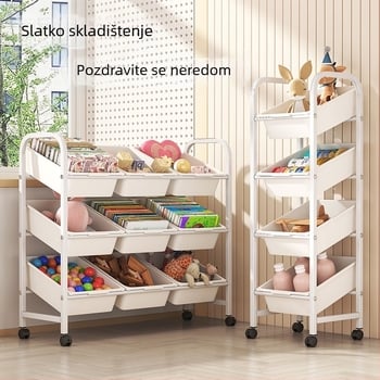 Stalak za pohranu dječjih igračaka, višeslojni pomični stalak za pohranu, polica za knjige, podni stalak za dnevni boravak, ormarić za pohranu u vrtiću, završni stalak