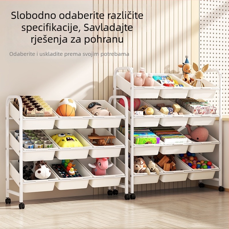 Stalak za pohranu dječjih igračaka, višeslojni pomični stalak za pohranu, polica za knjige, podni stalak za dnevni boravak, ormarić za pohranu u vrtiću, završni stalak