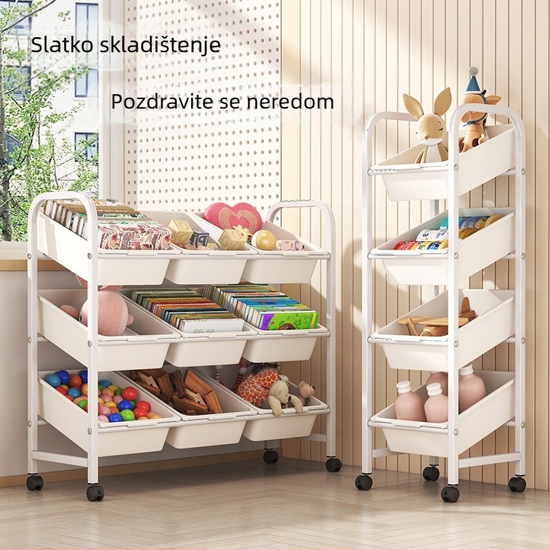 Stalak za pohranu dječjih igračaka, višeslojni pomični stalak za pohranu, polica za knjige, podni stalak za dnevni boravak, ormarić za pohranu u vrtiću, završni stalak