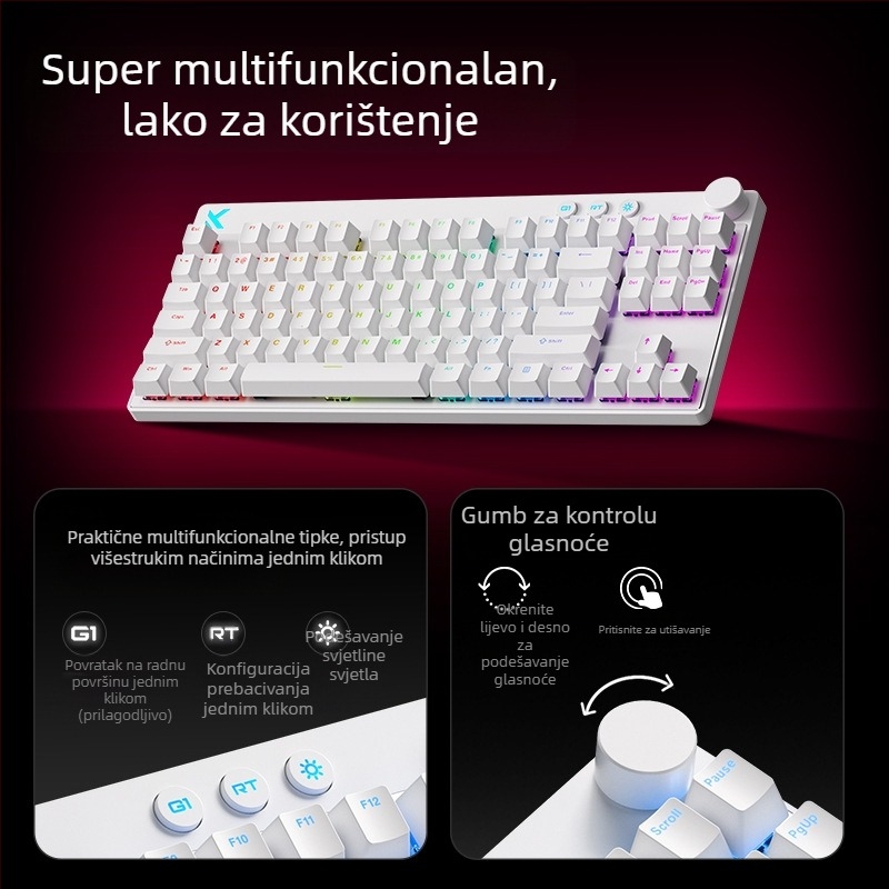Mchose Mix87 Magnetska osa E-Sports mehanička tipkovnica Argb svjetlosni efekt prilagođena žičana tipkovnica za igranje