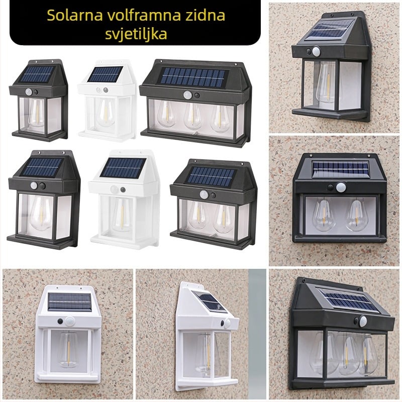 Solarna vanjska zidna lampa, indukcijska, za ljudsko tijelo, tromodna volframova žica, zidna lampa, vrtna vila, vodootporna noćna rasvjeta