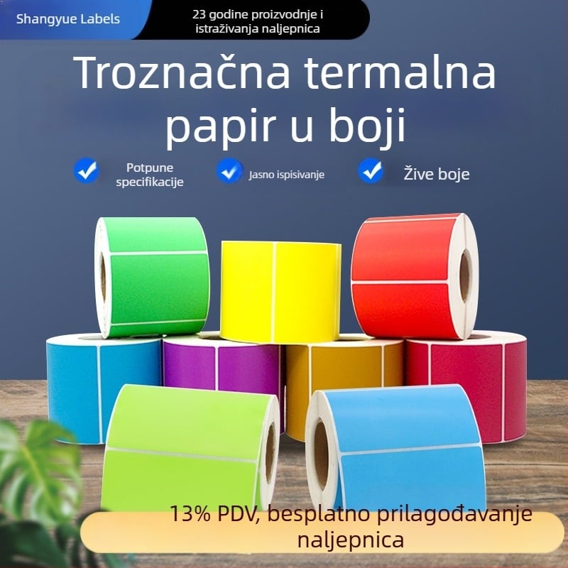 Termalni papir s tri boje, samoljepljivi papir za etikete, crvena žuta plava zelena smeđa boja, termalni papir za ispis etiketa s tri boje