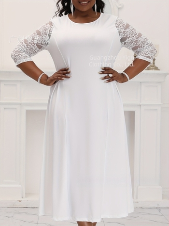 Vanjska trgovina prekogranična Novi proizvod Plus Size modna haljina Ženska elegantna haljina jednobojne boje s okruglim izrezom i kratkim rukavima Ljetna haljina Amazon