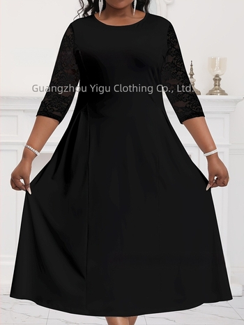 Vanjska trgovina prekogranična Novi proizvod Plus Size modna haljina Ženska elegantna haljina jednobojne boje s okruglim izrezom i kratkim rukavima Ljetna haljina Amazon