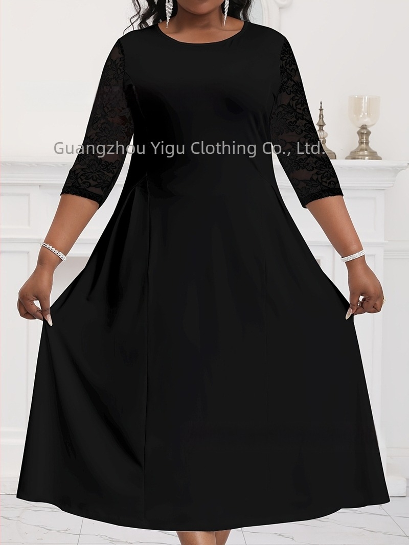 Vanjska trgovina prekogranična Novi proizvod Plus Size modna haljina Ženska elegantna haljina jednobojne boje s okruglim izrezom i kratkim rukavima Ljetna haljina Amazon