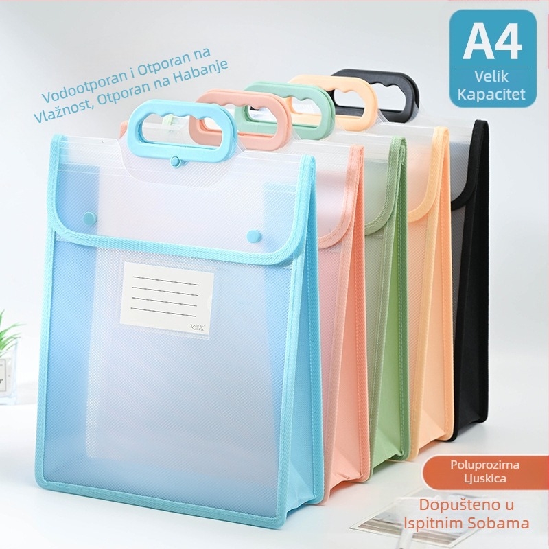 Prozirna vrećica za dokumente, vodootporna polipropilenska vrećica s kopčama, vrećica za pohranu za studentske testove velikog kapaciteta, vrećica za informacije A4 formata, torba za podučavanje