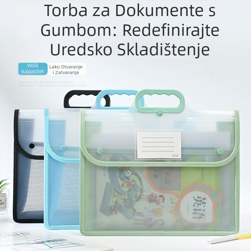 Prozirna vrećica za dokumente, vodootporna polipropilenska vrećica s kopčama, vrećica za pohranu za studentske testove velikog kapaciteta, vrećica za informacije A4 formata, torba za podučavanje