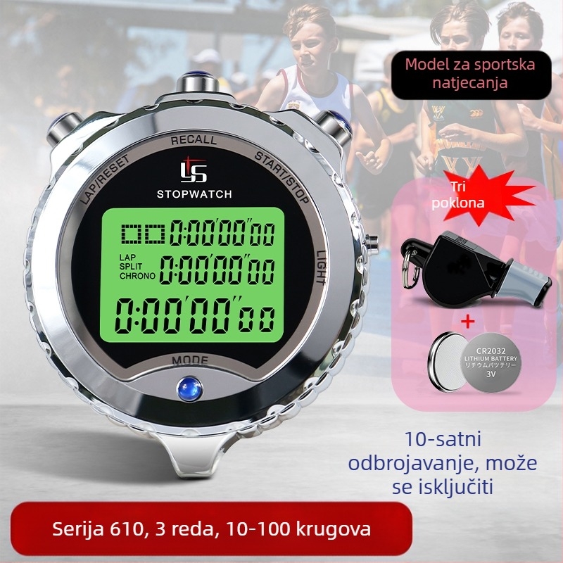 Metalni elektronički štoperica, profesionalni sudac za natjecanje u atletici, trčanje, trening, studentsko fitness natjecanje