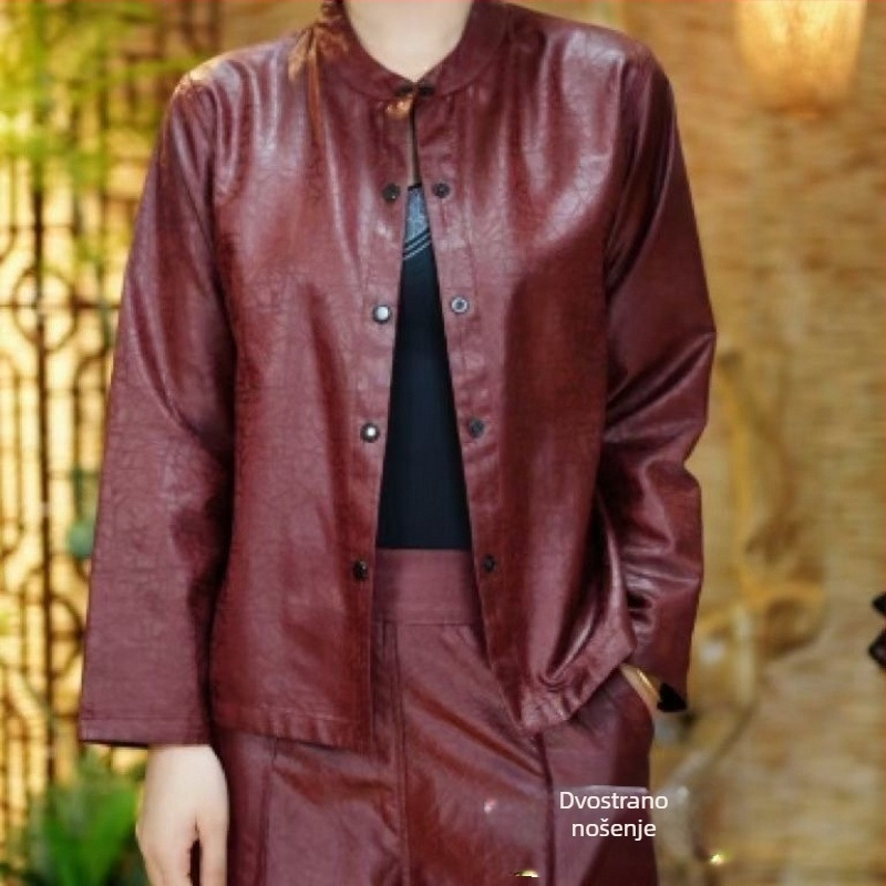 Kratki kaput u kineskom stilu iz 2025., novi kaput za srednje godine od mirisne oblačne pređe u kineskom stilu, majčin dvostrani top s okruglim izrezom