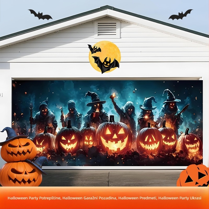 Halloween pozadina za garažu, platno za dekoraciju horror zabave, zidni banner