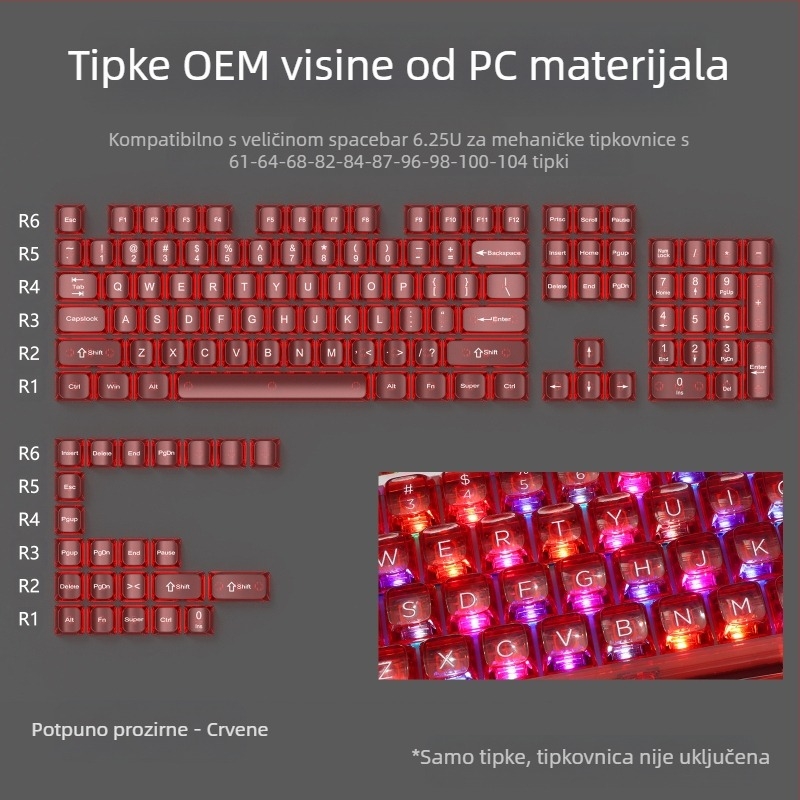 OEM visoko bijela mramorna kuglasta kapica za računalo, potpuno prozirna, crvena prozirna kapica za tipkovnicu, 61 75 98, mehanička kapica za tipkovnicu