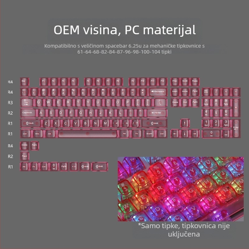 OEM visoko bijela mramorna kuglasta kapica za računalo, potpuno prozirna, crvena prozirna kapica za tipkovnicu, 61 75 98, mehanička kapica za tipkovnicu