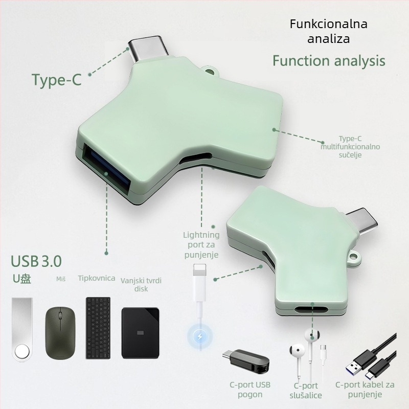 Pogodno za Apple adapter za mobilne telefone Type-C na USB dva u jednom Pd15W adapter za punjenje i prijenos podataka