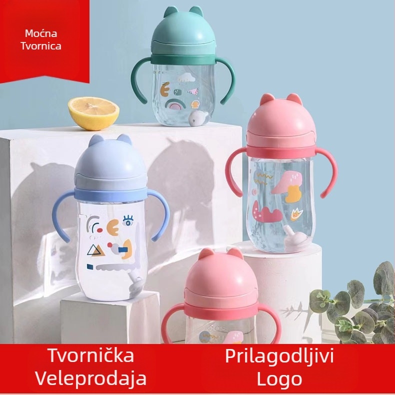 Yi Tong 2642 Crtana mačka Dječja vakuumska čašica 350ml Nova dječja vrtićka plastična čašica s remenom