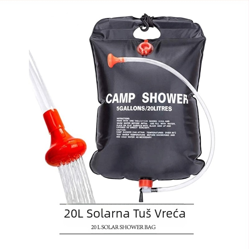 Vanjska sklopiva solarna termalna torba za kupanje, prijenosna 20L, kampirna PVC torba za tuširanje, crna torba za pohranu vode za kupanje