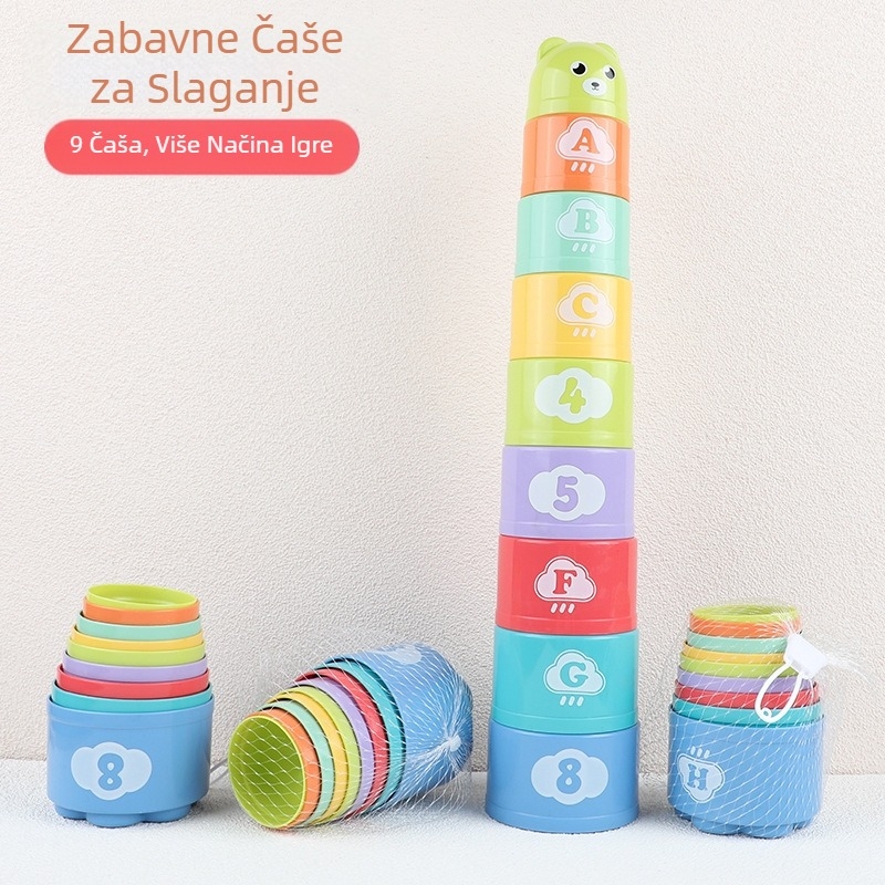 Veleprodaja uličnih štandova za slaganje šalica Rainbow Tower za bebe, edukativne igračke za rano obrazovanje za bebe, dječji set prstenova, glazbena šalica za slaganje